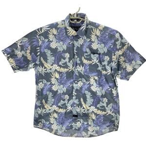 Cotton Reel Hawaiian Shirt L Purple Floral Tropical Cotton Blend Short Sleeve